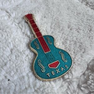 Vintage Texas Enamel Guitar Souvenir Fridge Magnet